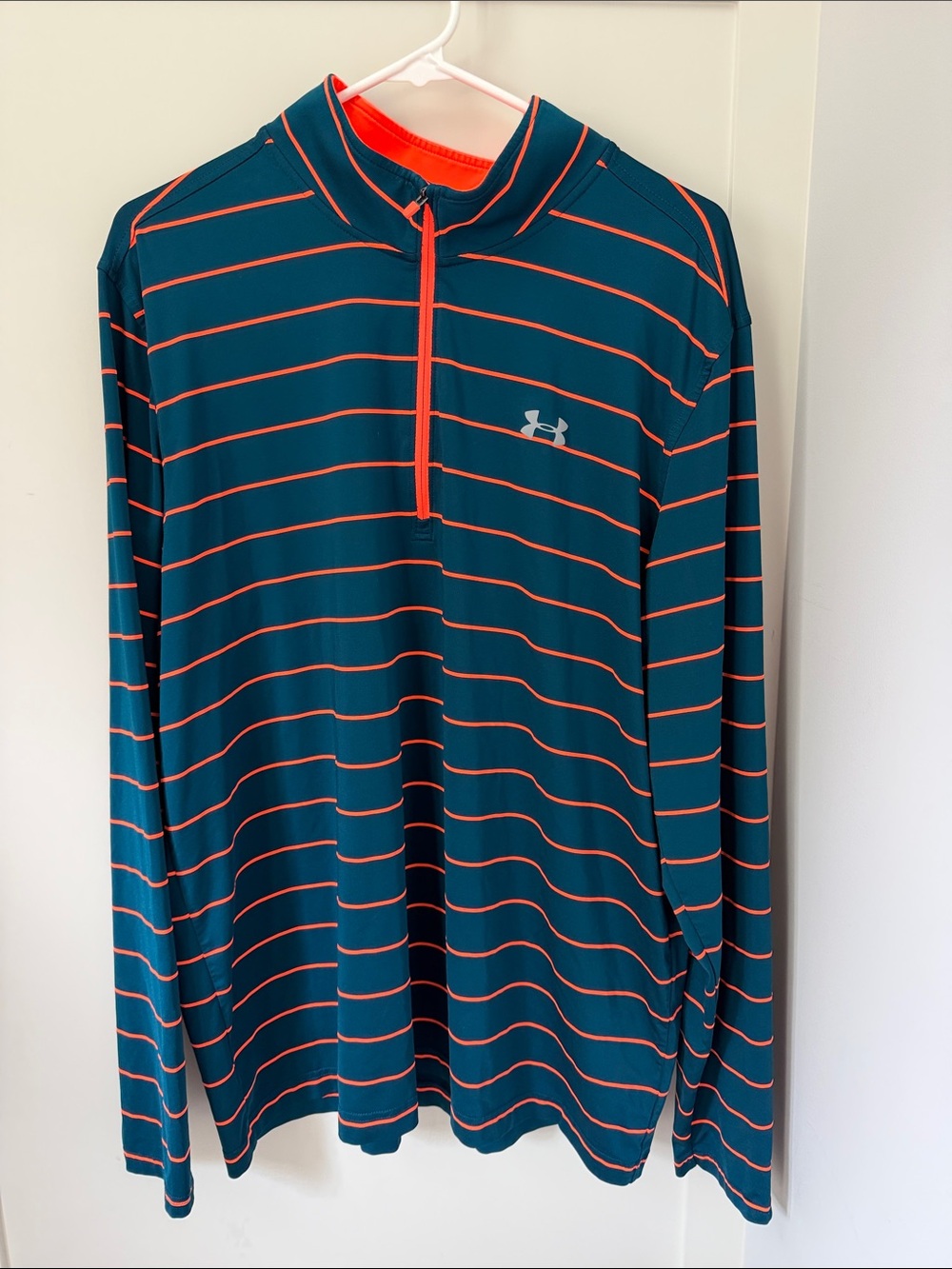 Under Armour Teal with Orange Striped Quarter-Zip Long Sleeve